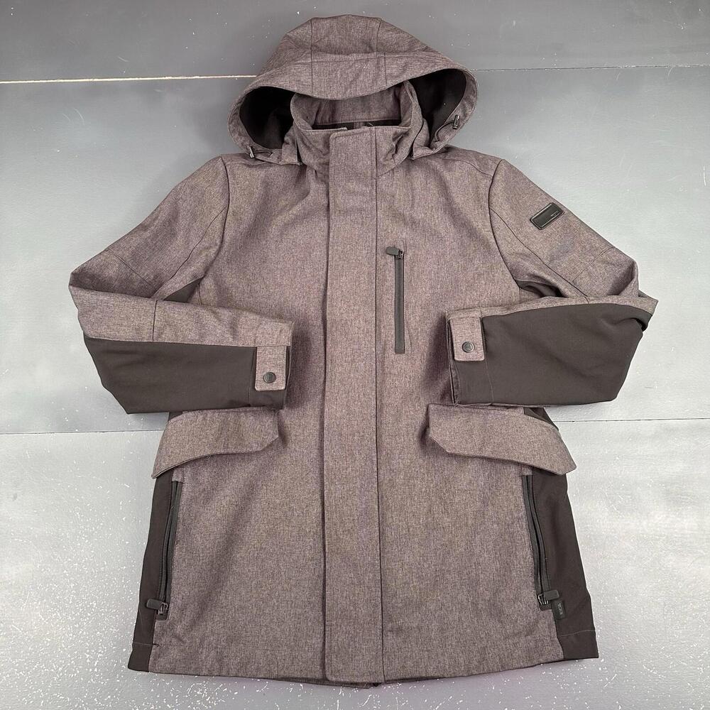 Tumi Jacket Mens Medium Gray Black Tech Fleece Long Parka Hooded Gorpcore